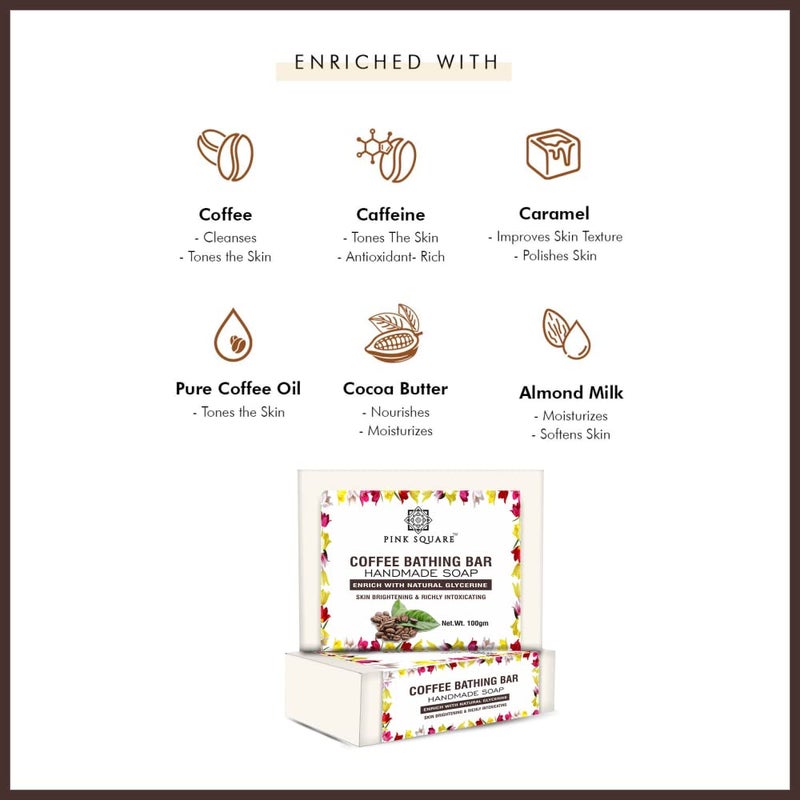 Pink Square 100 Natural Coffee Bathing Shop  Vitamin C Shea Care with Shea Care for Moisturizing of Skin Bathing Bar Soap Combo Pack Of 2 of 100 Grams200 Grams - Image 2