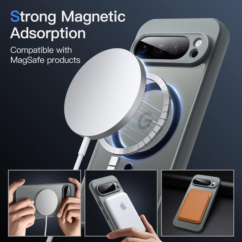 JETech Magnetic Case for Google Pixel 9 Pro XL 2024, Compatible with MagSafe, Translucent Matte Back Shockproof Phone Cover (Hazel) - Image 3