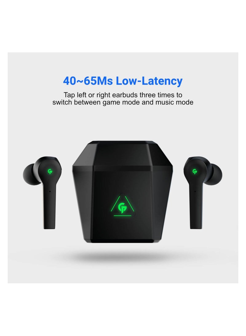 porodo Gaming True Wireless Earbuds  300mAh Charging Case Battery 40-65ms Low-Latency, Dual Mic Crisp Sound, 3-4H Playing Time, Touch Controls, Game Mode & Music Mode, IPX5 - Black - Image 5