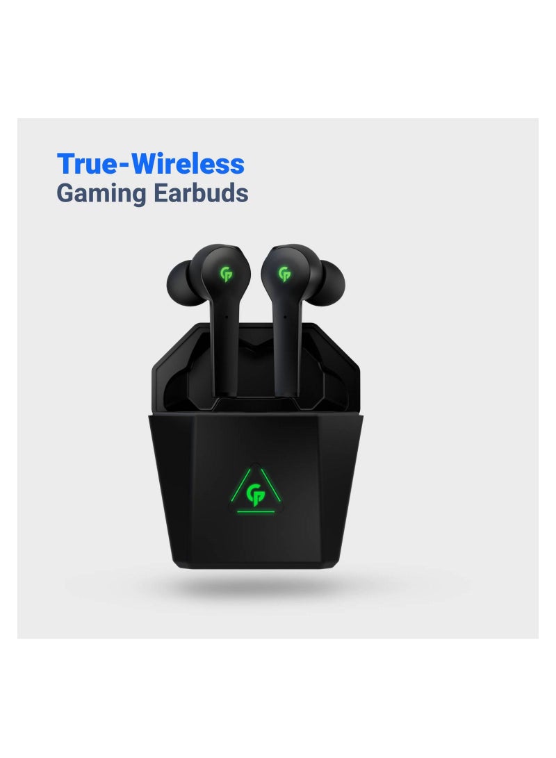 porodo Gaming True Wireless Earbuds  300mAh Charging Case Battery 40-65ms Low-Latency, Dual Mic Crisp Sound, 3-4H Playing Time, Touch Controls, Game Mode & Music Mode, IPX5 - Black - Image 2