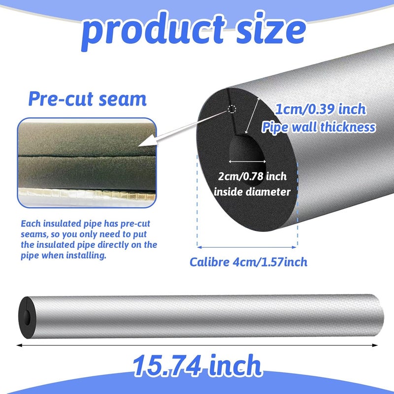 FUYITE 12 Pack Pipe Insulation Foam Tube, 3/4'' Self Adhesive Pre Slit Foam Pipe Covers Polyethylene with Aluminum Foil for Spigot, Winter Outside Pipes, Sprinkler, Water Heater Pipes Freeze Protection - Image 2