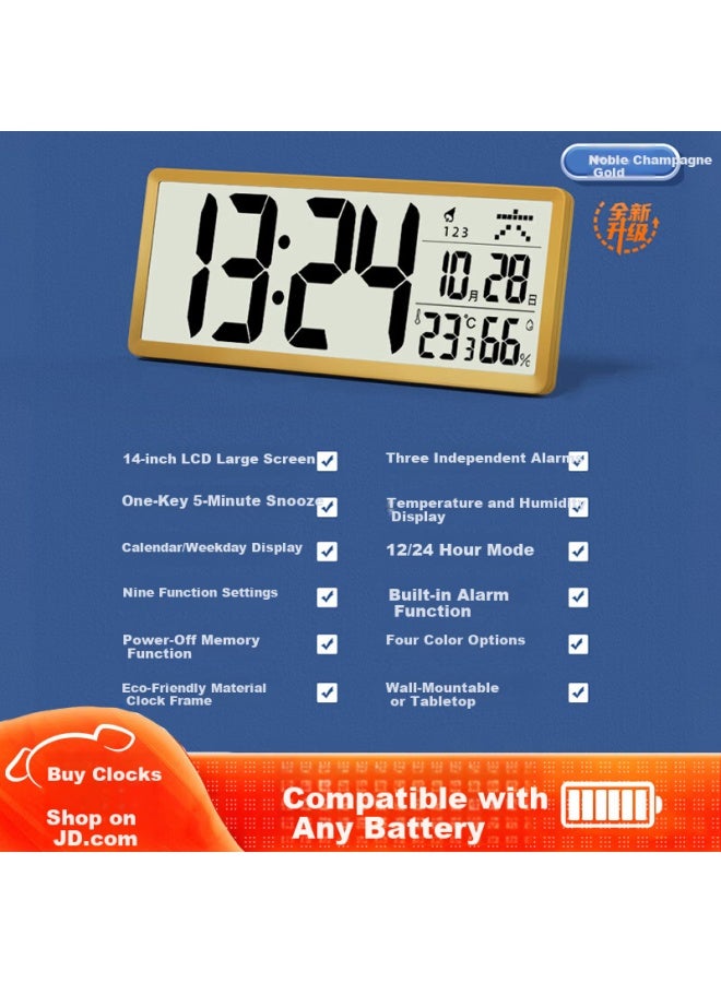 Timess Wall Clock Living Room Clock Model Home Lcd Large Screen Electronic Perpetual Calendar Clock Desktop Alarm Clock 35cm - Image 1