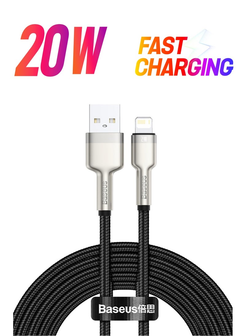 Baseus USB-A to Lightning-Fast Charging Data Transfer Cable Cafule Series Braided Nylon 2.4A for iPhone 14 Pro/14 Pro Max, 13 Pro/13 Pro Max/13/13 mini, iPad 9, 12 mini/12/12 Pro and More 2M Black - Image 1