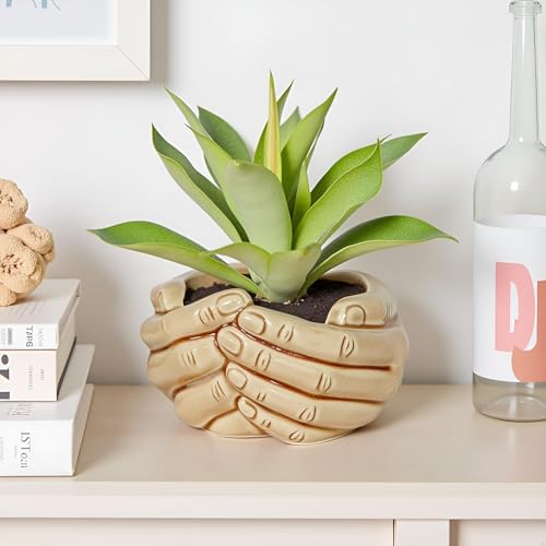 Lasaki Hand Brown HT1 Ceramic Pots for Indoor Plants, Planters,gamla,Outdoor,Balcony,Home,Round,Garden, Office Decor,Succulent(L - 19.5 X W - 16 X H - 10 cm)(Plants not Included) - Image 4