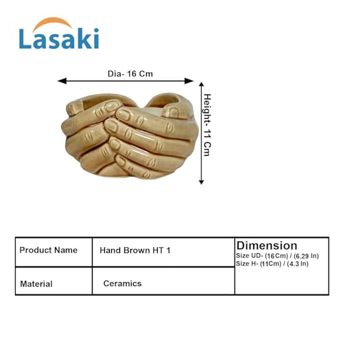 Lasaki Hand Brown HT1 Ceramic Pots for Indoor Plants, Planters,gamla,Outdoor,Balcony,Home,Round,Garden, Office Decor,Succulent(L - 19.5 X W - 16 X H - 10 cm)(Plants not Included) - Image 2