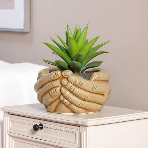 Lasaki Hand Brown HT1 Ceramic Pots for Indoor Plants, Planters,gamla,Outdoor,Balcony,Home,Round,Garden, Office Decor,Succulent(L - 19.5 X W - 16 X H - 10 cm)(Plants not Included) - Image 3