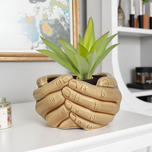 Lasaki Hand Brown HT1 Ceramic Pots for Indoor Plants, Planters,gamla,Outdoor,Balcony,Home,Round,Garden, Office Decor,Succulent(L - 19.5 X W - 16 X H - 10 cm)(Plants not Included) - Image 1