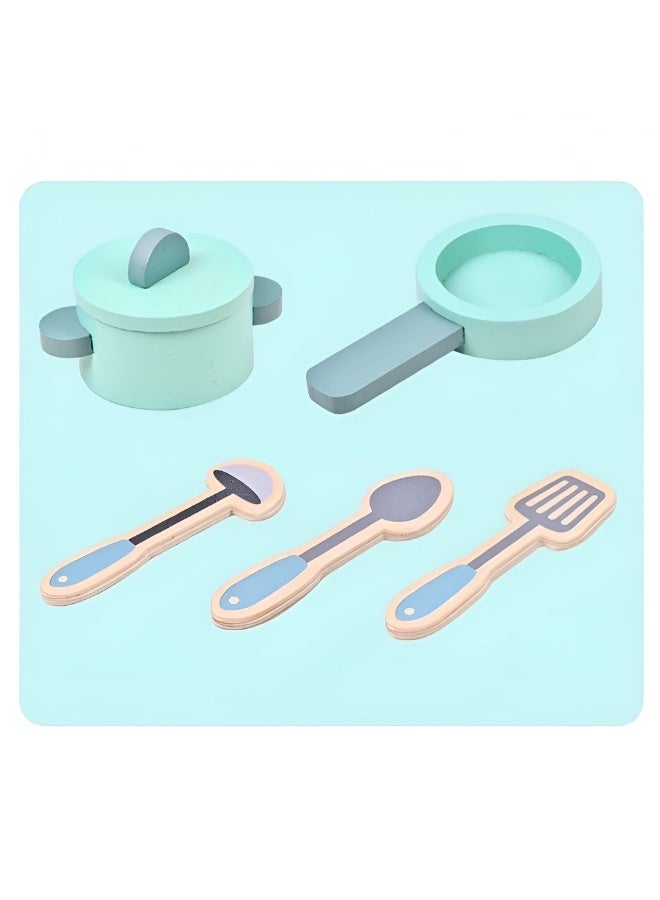 Little Story مطبخ قصة صغيرة الخشبي مع ثلاجة وإكسسوارات - أزرق فاتح - Image 2