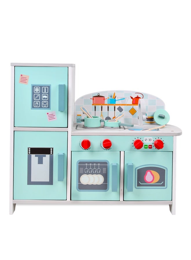 Little Story مطبخ قصة صغيرة الخشبي مع ثلاجة وإكسسوارات - أزرق فاتح - Image 1