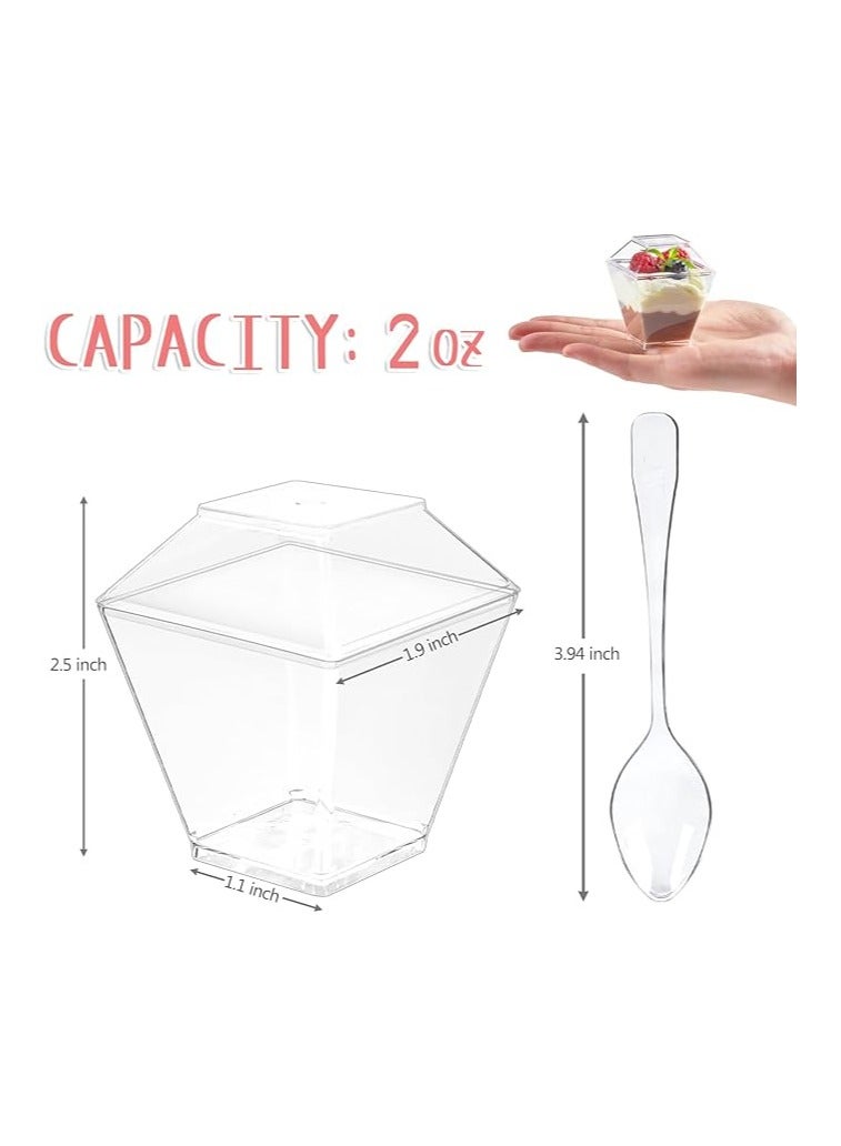 50 Pack 2 oz /60ml Mini Dessert Cups with Lids and Spoons , Square Clear Plastic Appetizer Cups, Reusable Parfait Cups, Small Dessert Bowls for Serving Fruit Ice Cream Pudding Yogurt  - Image 3