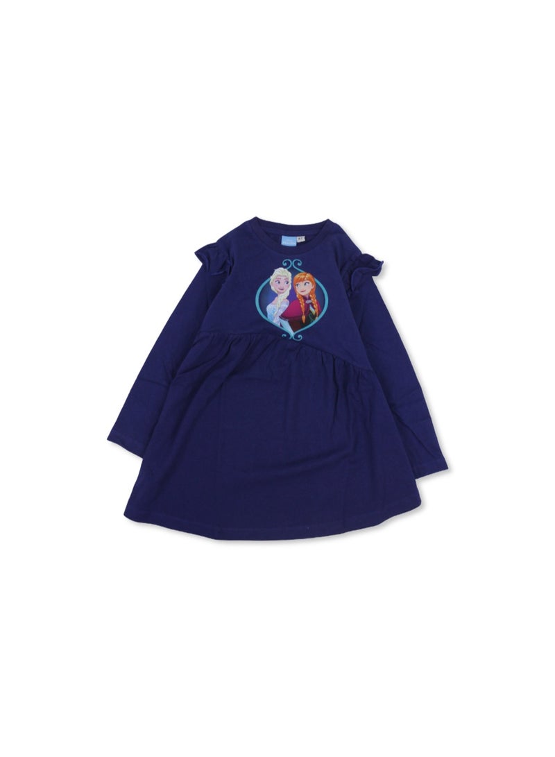 MTG Girls Cotton Long Sleeve Dress – Blue with Frozen Print - Image 1