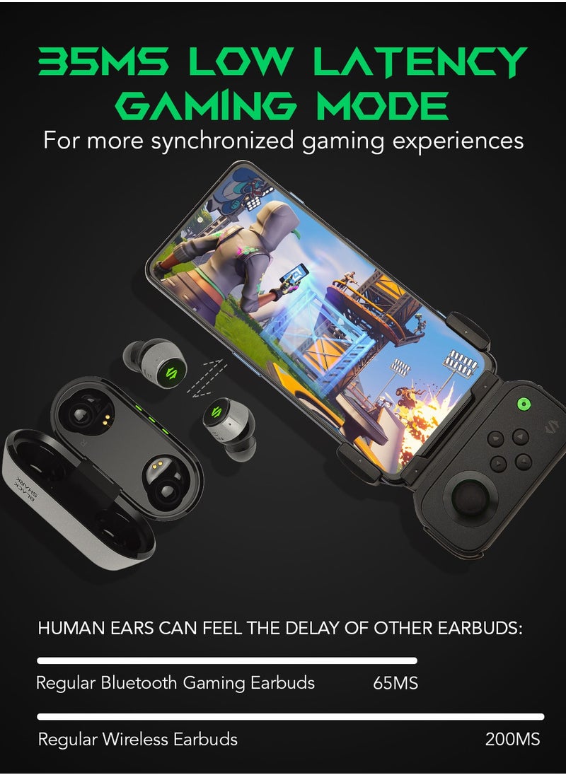 Lucifer T4, wireless earbuds, 45ms ultra-low latency, gaming Bluetooth headset with studio sound quality, Bluetooth 5.2, IPX5 waterproof, 24-hour listening time, microphone.