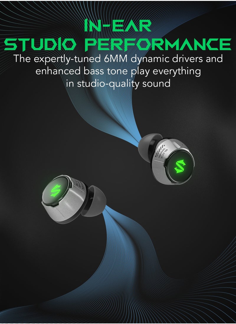 Lucifer T4, wireless earbuds, 45ms ultra-low latency, gaming Bluetooth headset with studio sound quality, Bluetooth 5.2, IPX5 waterproof, 24-hour listening time, microphone.