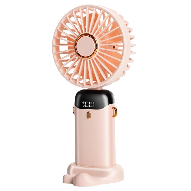 Wisely Multifunctional Handheld Fan with Digital Display – Rechargeable USB Mini Fan with 5-Speed – Silent, Portable Desk Fan for Makeup Girl Women Travel, Office, Home – Personal Cooling Fan, Pink - Image 1