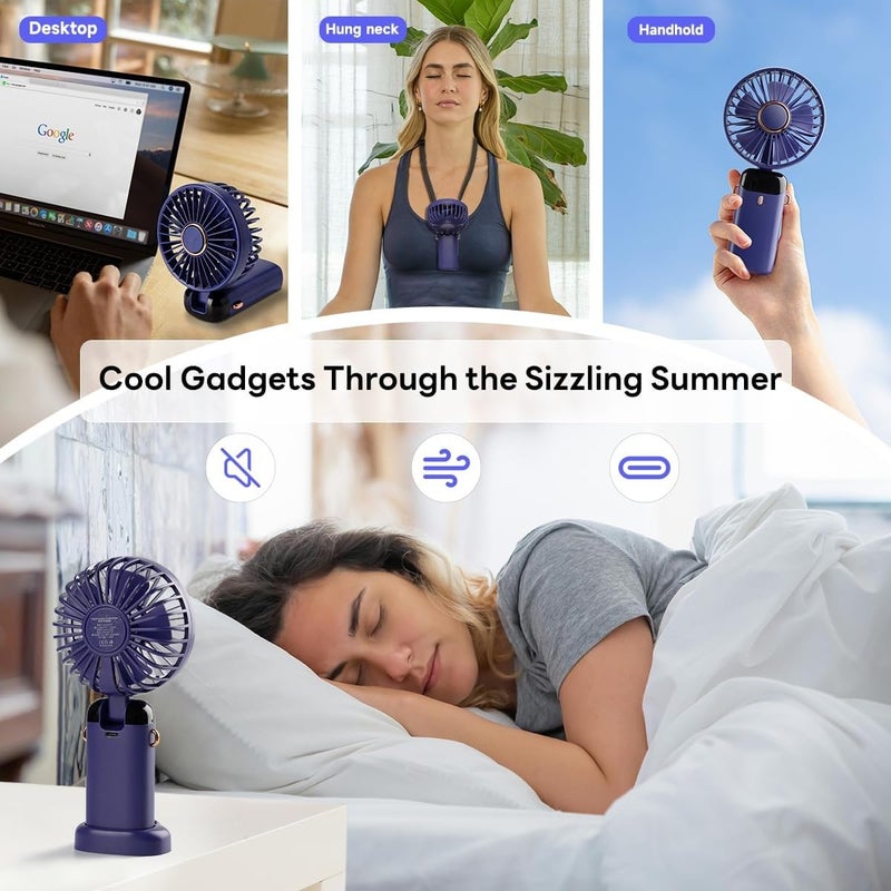 Wisely Multifunctional Handheld Fan with Digital Display – Rechargeable USB Mini Fan with 5-Speed – Silent, Portable Desk Fan for Makeup Girl Women Travel, Office, Home – Personal Cooling Fan, Pink - Image 5