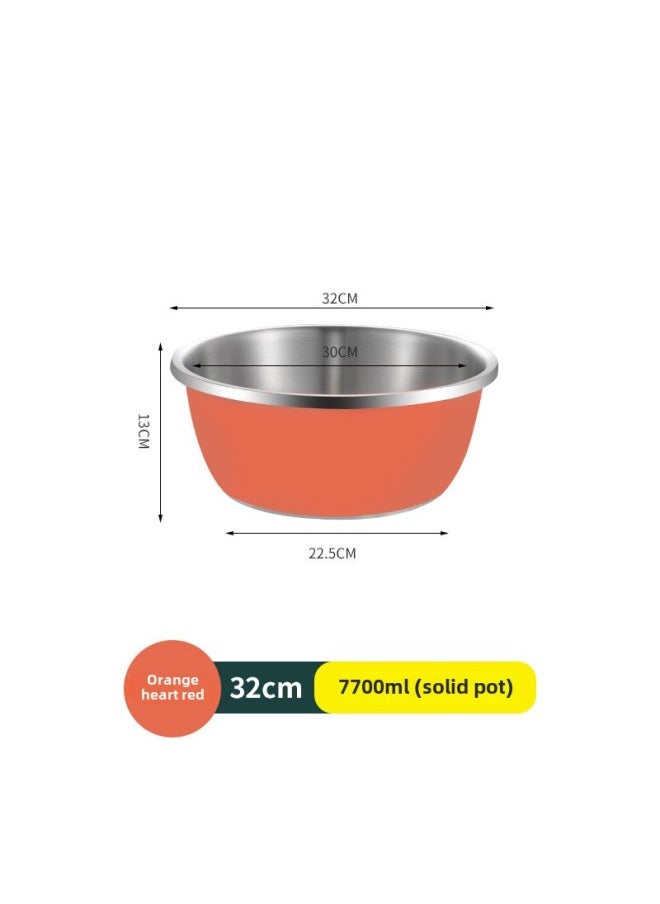 Generic 304 Stainless Steel Colorful Cooking Basin With Lid Salad Basin Baking And Noodle Egg Bowl Baby Washing Bottle Draining Basin-规格:304料理盆-32CM-橙心红-颜色:默认项  - Image 1