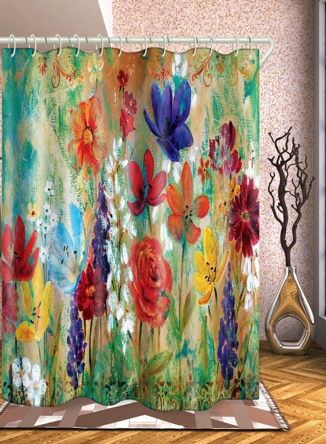 LYFANS Bathroom is Decorated with 3D Colorful Flower Oil Painting Shower Curtain, 12 Shower Curtain Hooks Accessories Bathtub Curtains, and 72x72 Inch Waterproof Shower Curtains - Image 1