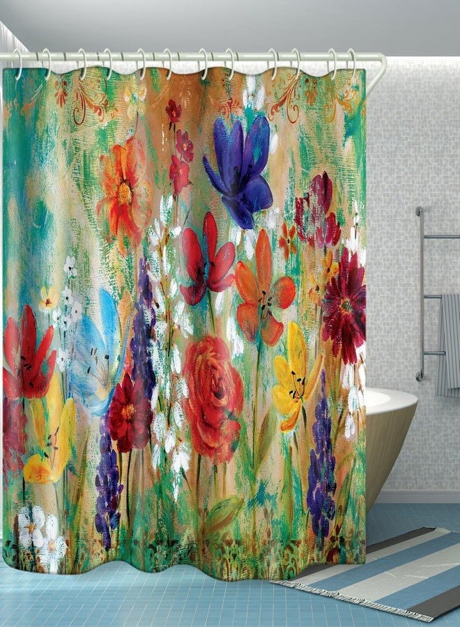 LYFANS Bathroom is Decorated with 3D Colorful Flower Oil Painting Shower Curtain, 12 Shower Curtain Hooks Accessories Bathtub Curtains, and 72x72 Inch Waterproof Shower Curtains - Image 4