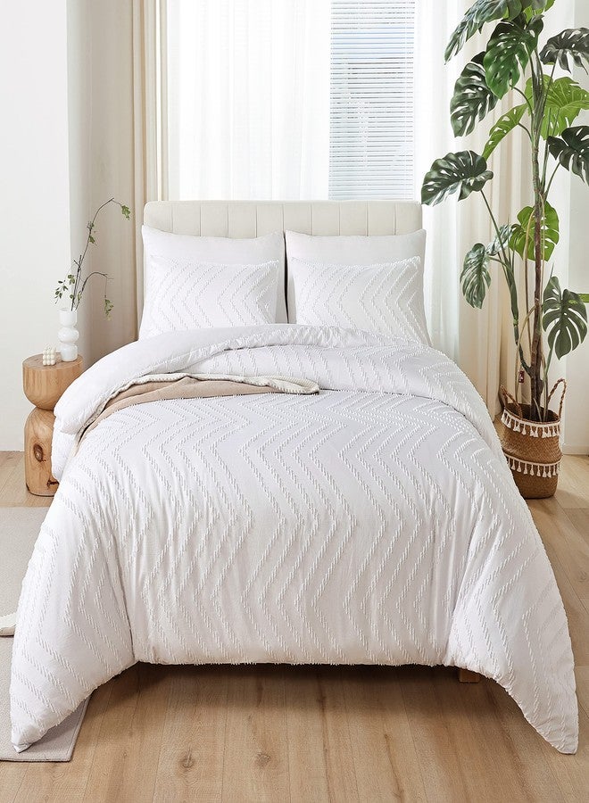 YIRDDEO White Full Size Comforter Set 3Pcs, Boho Full Comforter Set Farmhouse Full Size Bedding Set, Vertical Tufted Full Bed Set, Lightweight Neutral Full Bedroom Set (1 Comforter 2 Pillowcase) - Image 5