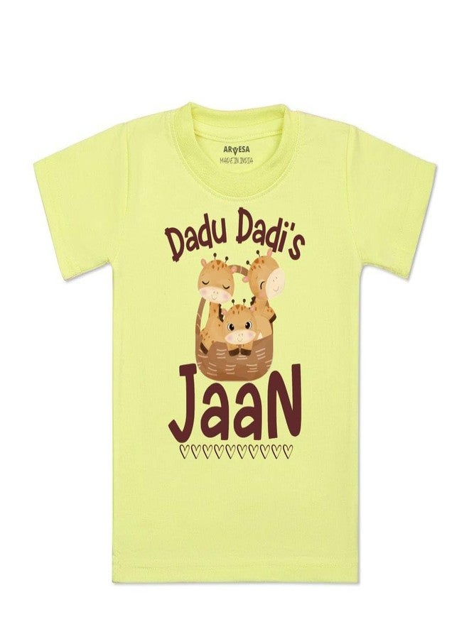 ARVESA Dada Dadi Jaan TS-1259 Dada Dadi Baby Tshirt for Kids Boys & Girls Half Sleeves Round Neck Clothes Tshirt for Kids Boys 1 Months to 6 Years Dress Yellow - Image 1
