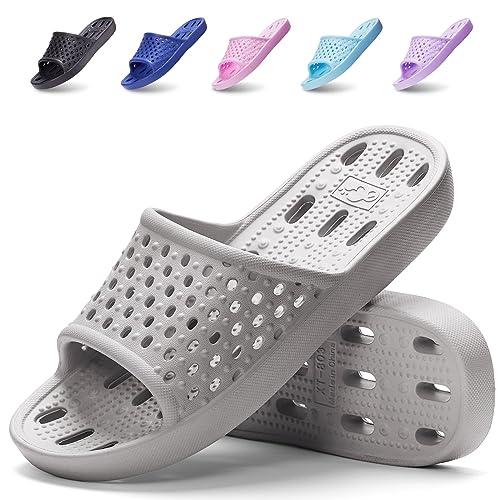 Xomiboe Shower Shoes Men Women Non Slip Bathroom House Slippers College Dorm Room Essentials for Girls Kids Shower Sandals Swimming Water Shoe (Grey,EU44-45) - Image 1
