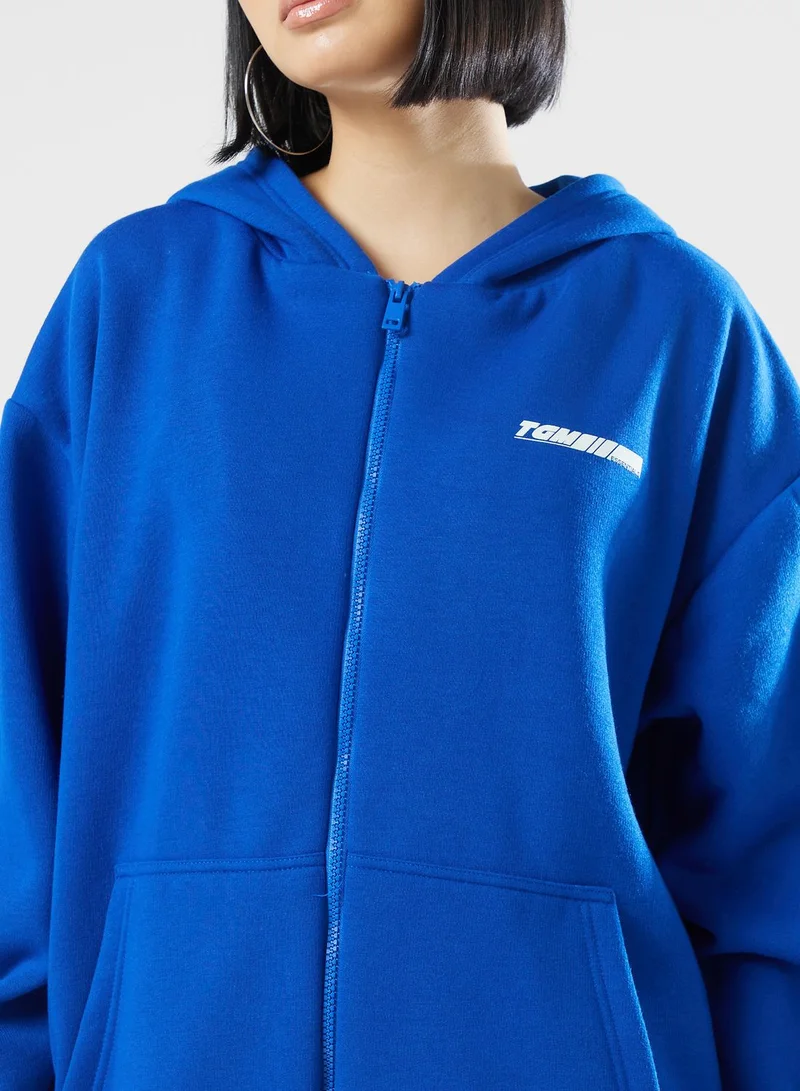 The Giving Movement Oversized Racer Printed Zip Hoodie