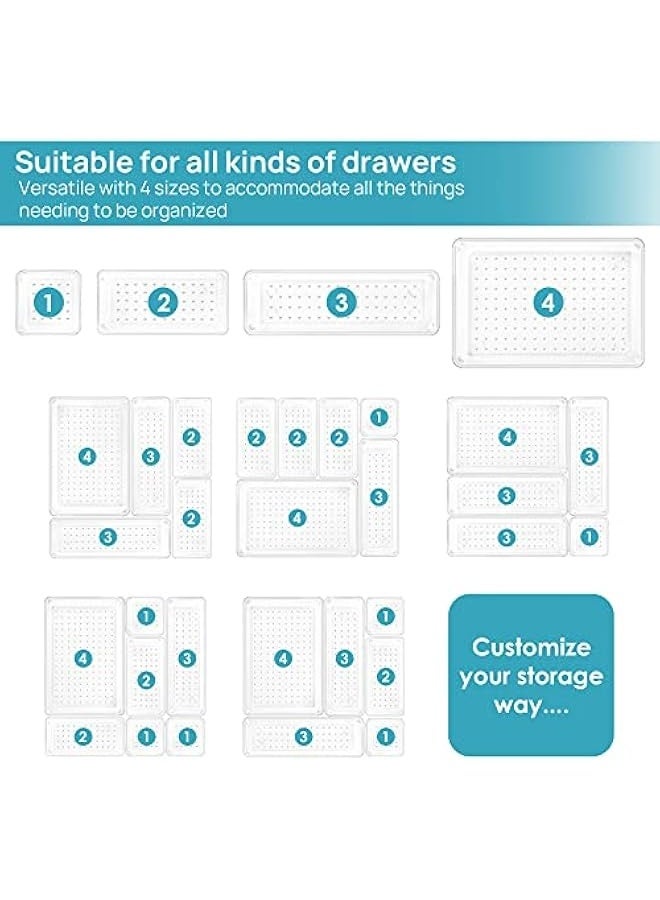 25 PCS Clear Plastic Drawer Organiser Set, 4-Size Versatile Bathroom and Vanity Desk Organizer Trays, Drawer Organizer for Makeup, Bedroom, Kitchen and Office - Image 5