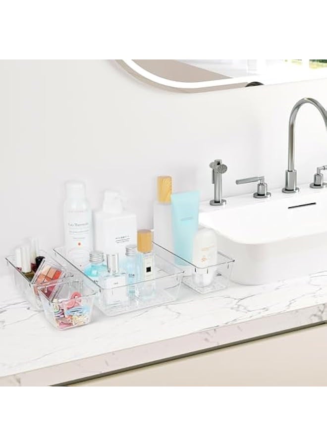 25 PCS Clear Plastic Drawer Organiser Set, 4-Size Versatile Bathroom and Vanity Desk Organizer Trays, Drawer Organizer for Makeup, Bedroom, Kitchen and Office - Image 2