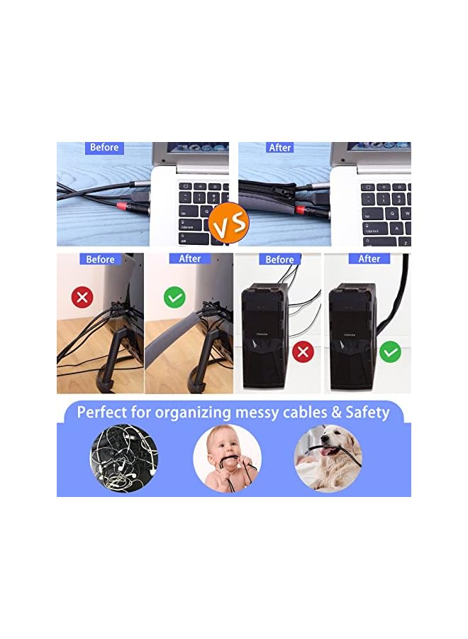 PROMASS promass Cable Management Kit with 2 Wire Organizer Sleeve zipper 27inch Long, 2 Roll Reusable Self Velcro Cable Ties Fastening Strap, Adhesive Cord Holder for Home Office Desk Organiser  - Image 4