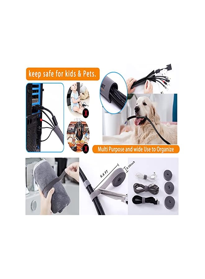 PROMASS promass Cable Management Kit with 2 Wire Organizer Sleeve zipper 27inch Long, 2 Roll Reusable Self Velcro Cable Ties Fastening Strap, Adhesive Cord Holder for Home Office Desk Organiser  - Image 5