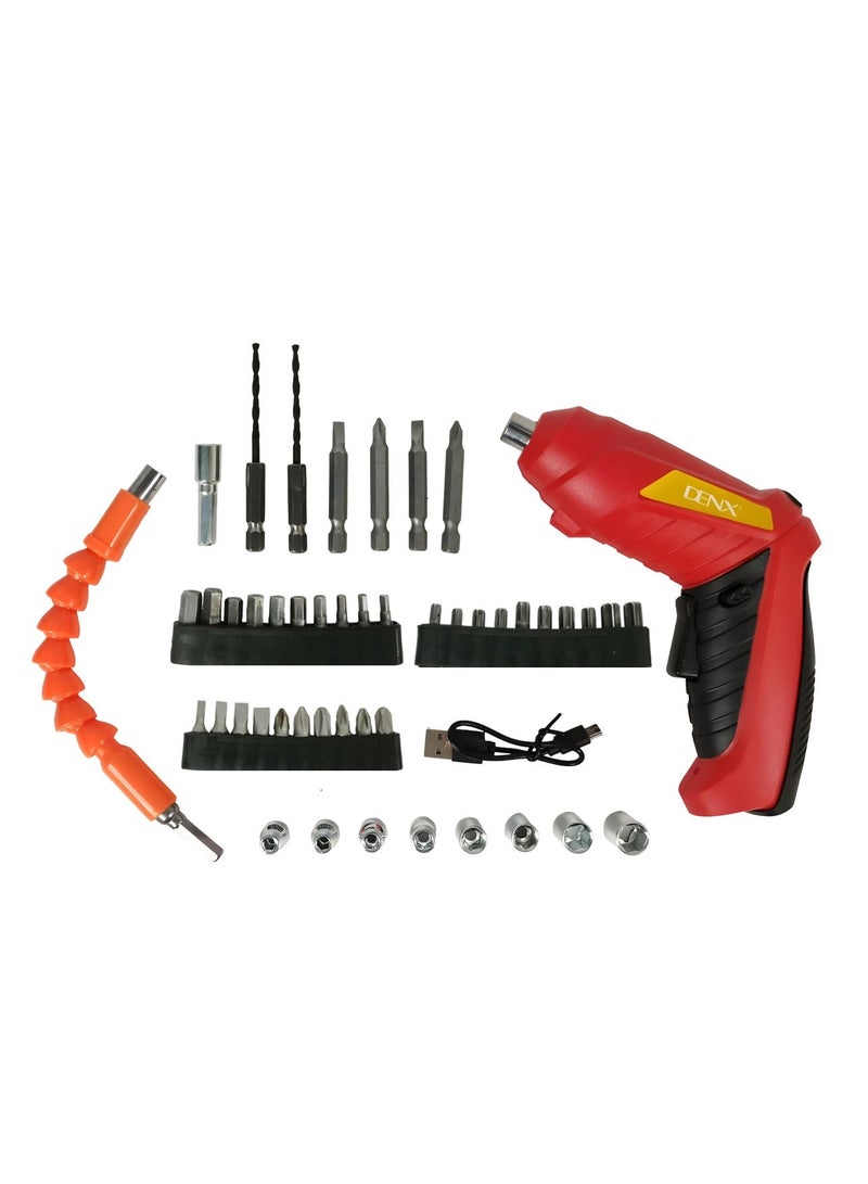 Denx 4.2V Cordless Electric Screwdriver Drill Driver Kit, 1300mAh Battery, 250RPM, USB Rechargeable, LED Light, 70 Min Working Time, 42 PCS Set with Bits, Sockets, Case DX2502 - Image 1