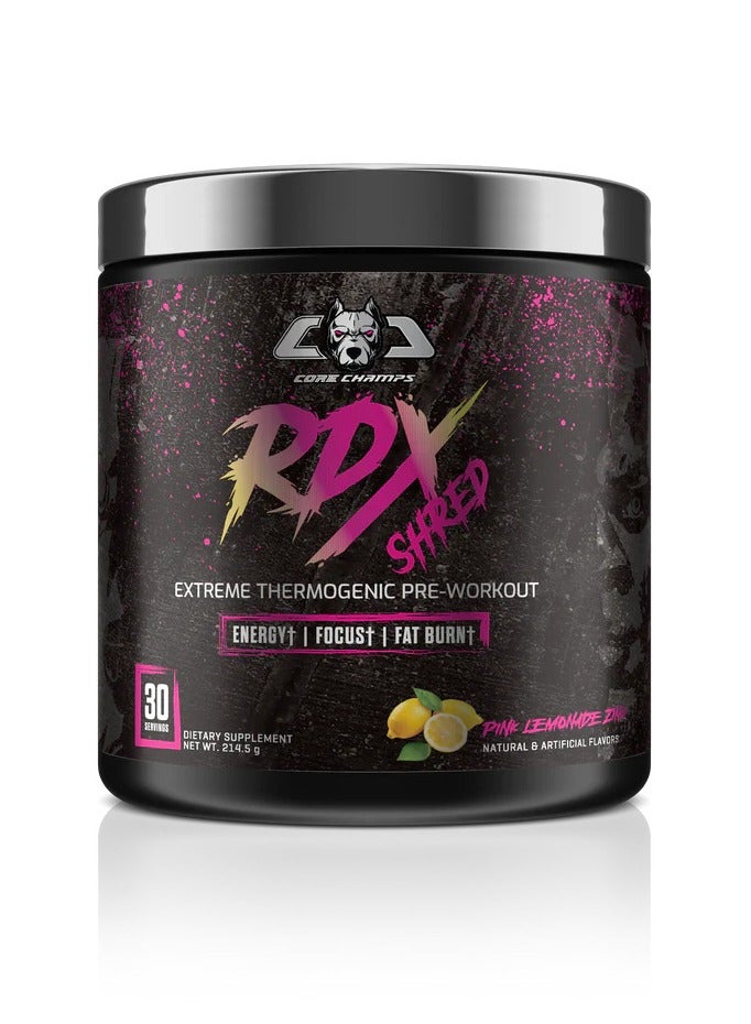 Core Champs RDX Shred – Extreme Thermogenic Pre-Workout– Intense Energy, Focus & Fat Burning – Advanced Cutting Formula for Athletes & Fitness Enthusiasts  (30 Servings, Pink Lemonade Zing)