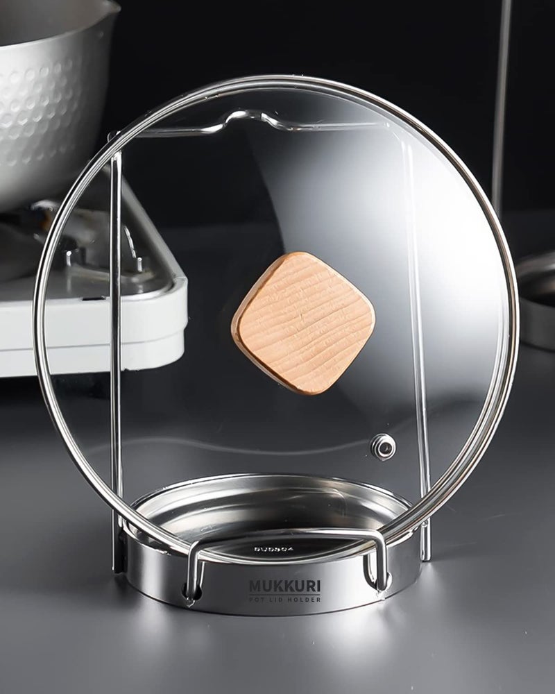 Mukkuri Pot Lid Organizer Pot Lid Holder 304 Stainless Steel Pot Lid StandLid and Spoon Rest Cutting Board HolderPot Lid Rack for Kitchen UtensilSilver