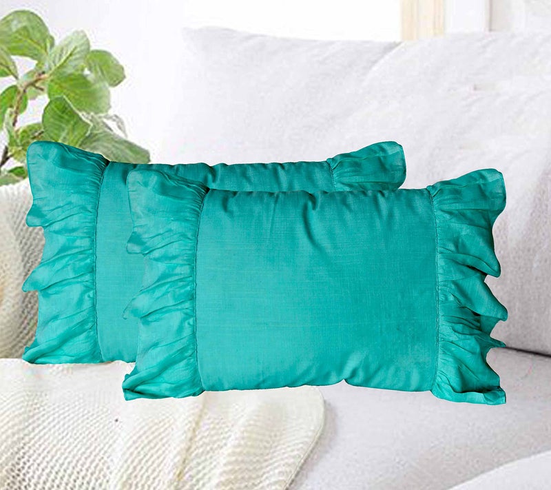 Dekor World 2 Piece Regular Cotton Ruffle Collection Pillow Cover (Turquoise, 18x27 inches or 45x70 cm)-for Living Room and Bedroom - Image 5