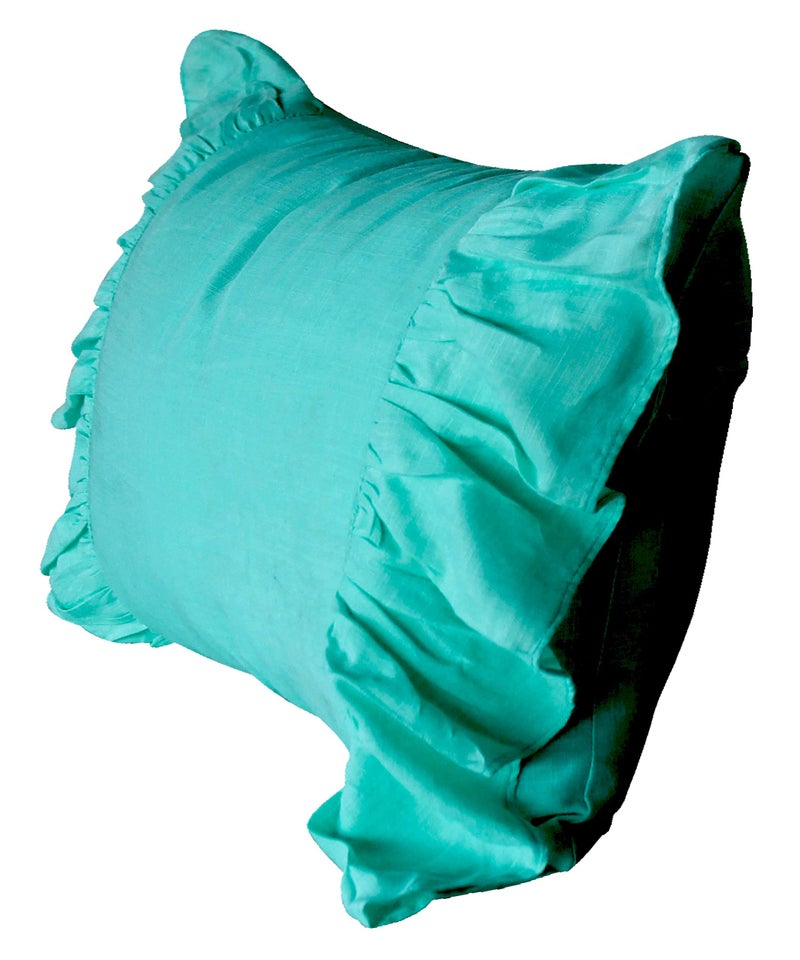 Dekor World 2 Piece Regular Cotton Ruffle Collection Pillow Cover (Turquoise, 18x27 inches or 45x70 cm)-for Living Room and Bedroom - Image 2