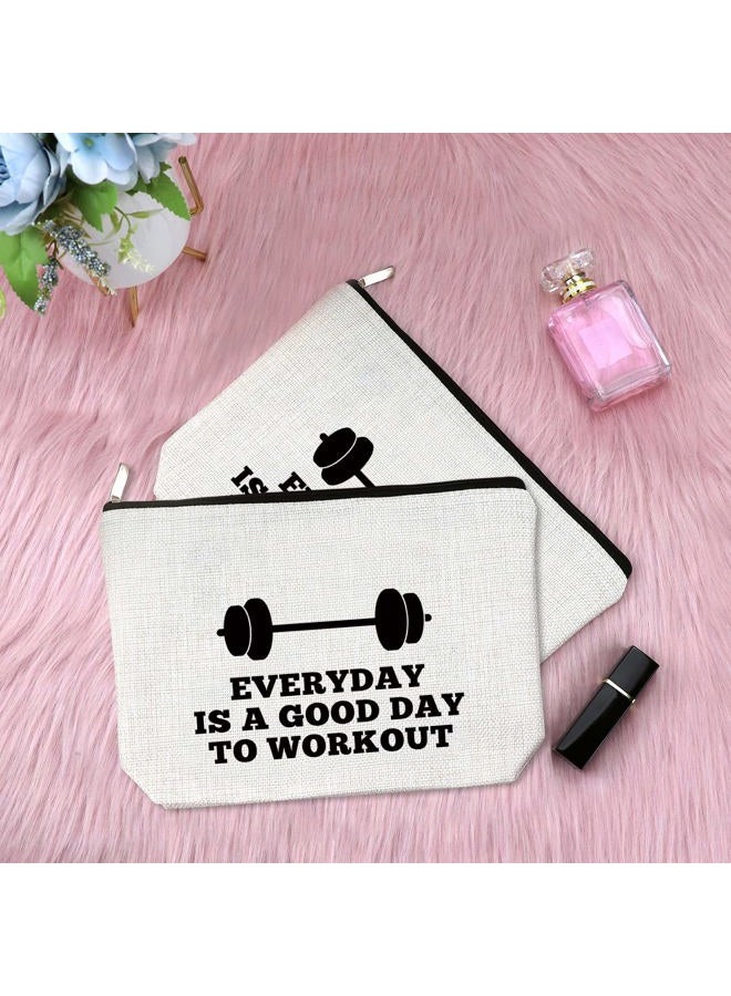 Sfodiary 2Pcs Workout Gift for Women Makeup Bag Fitness Trainer Gift Dumbbell Gift Weightlifting Gift Bodybuilding Gift Inspirational Gift for Women Friends Christmas Birthday Gift for Her Travel Cosmetic Bag - Image 3