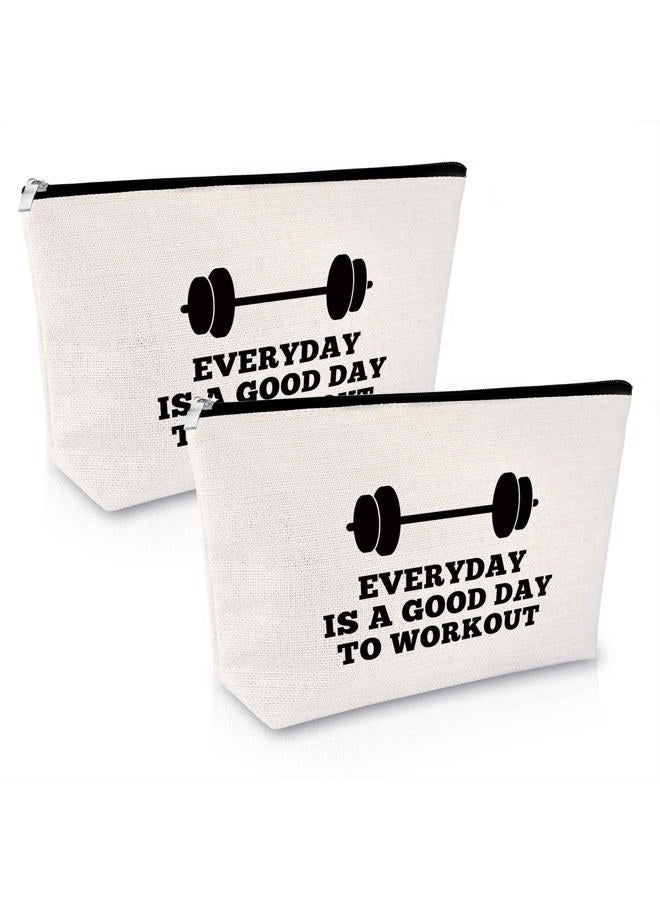 Sfodiary 2Pcs Workout Gift for Women Makeup Bag Fitness Trainer Gift Dumbbell Gift Weightlifting Gift Bodybuilding Gift Inspirational Gift for Women Friends Christmas Birthday Gift for Her Travel Cosmetic Bag - Image 1