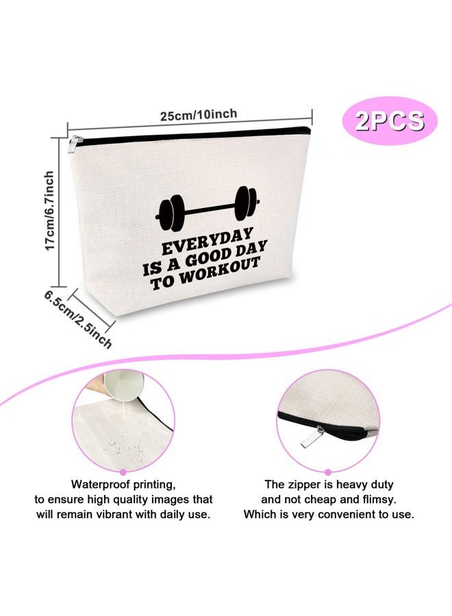 Sfodiary 2Pcs Workout Gift for Women Makeup Bag Fitness Trainer Gift Dumbbell Gift Weightlifting Gift Bodybuilding Gift Inspirational Gift for Women Friends Christmas Birthday Gift for Her Travel Cosmetic Bag - Image 2