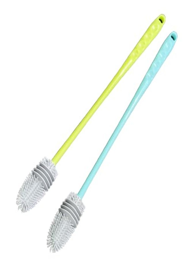 BUYBUDDY Bottle Cleaning Brush Silicone Long Handle for Water Bottle/Narrow Neck Containers Vase and Glassware/Sports Bottle Cleaner for Home and Kitchen/Pack of 2 (Multicolor) - Image 1