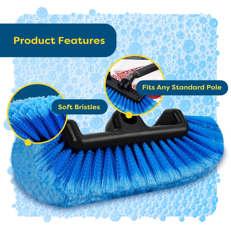 SCRUBIT 12" Car Wash Brush with Soft Bristles for Car Truck Boat Deck & House Cleaning, Exterior Washing Brush Connects with Pole & Hose, Storage Bag Included (Blue) - Image 3