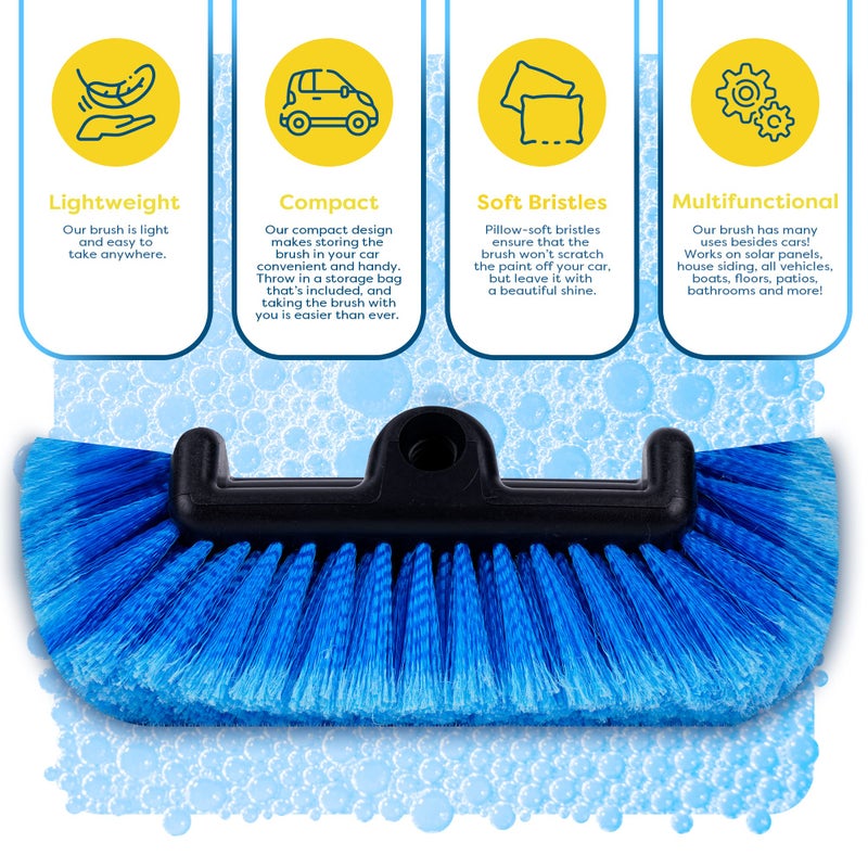 SCRUBIT 12" Car Wash Brush with Soft Bristles for Car Truck Boat Deck & House Cleaning, Exterior Washing Brush Connects with Pole & Hose, Storage Bag Included (Blue) - Image 5