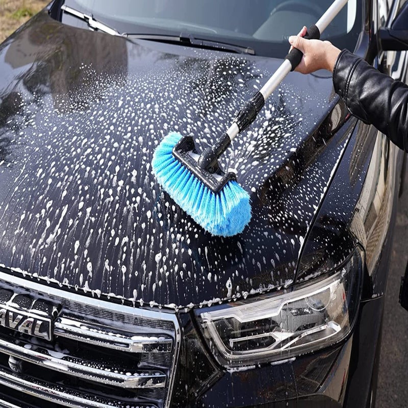 SCRUBIT 12" Car Wash Brush with Soft Bristles for Car Truck Boat Deck & House Cleaning, Exterior Washing Brush Connects with Pole & Hose, Storage Bag Included (Blue) - Image 2
