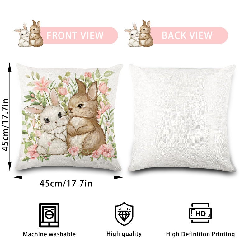 YUJUN 4 Pack Easter Spring Pillow Covers, 18x18in Buffalo Plaid Farmhouse Rabbit Bunny Flower Easter Throw Pillows, Couch Decor - Image 2