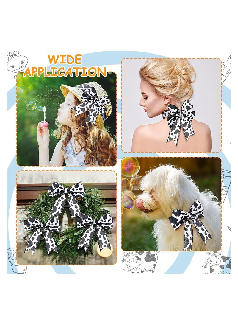 SYOSI Cow Print Ribbon, 2 Rolls Wired Edge Ribbon Cow Spot Pattern Ornaments Fabric Ribbons for Wreaths, Wrapping, Crafting, DIY Craft Gift Wrapping Bouquet Home Party Decoration 10 Yards - Image 2