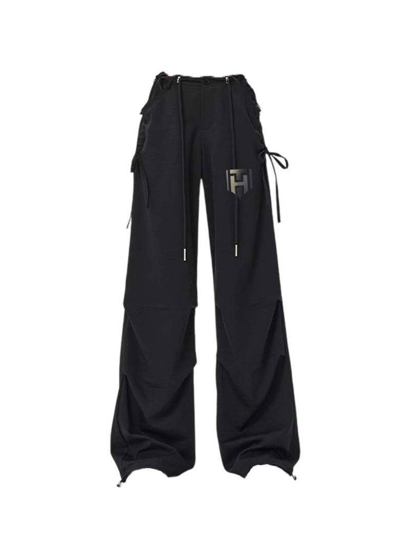 Huitich Women's Ice Silk Wide-Leg Pants High Waist, Loose Fit, Black Size M  - Image 1