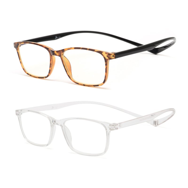 نظارات قراءة مغناطيسية مزدوجة JM للرجال والنساء مع حبل للرقبة لحجب الضوء الأزرق لقراءة الكمبيوتر بتصميم صدفي شفاف 175