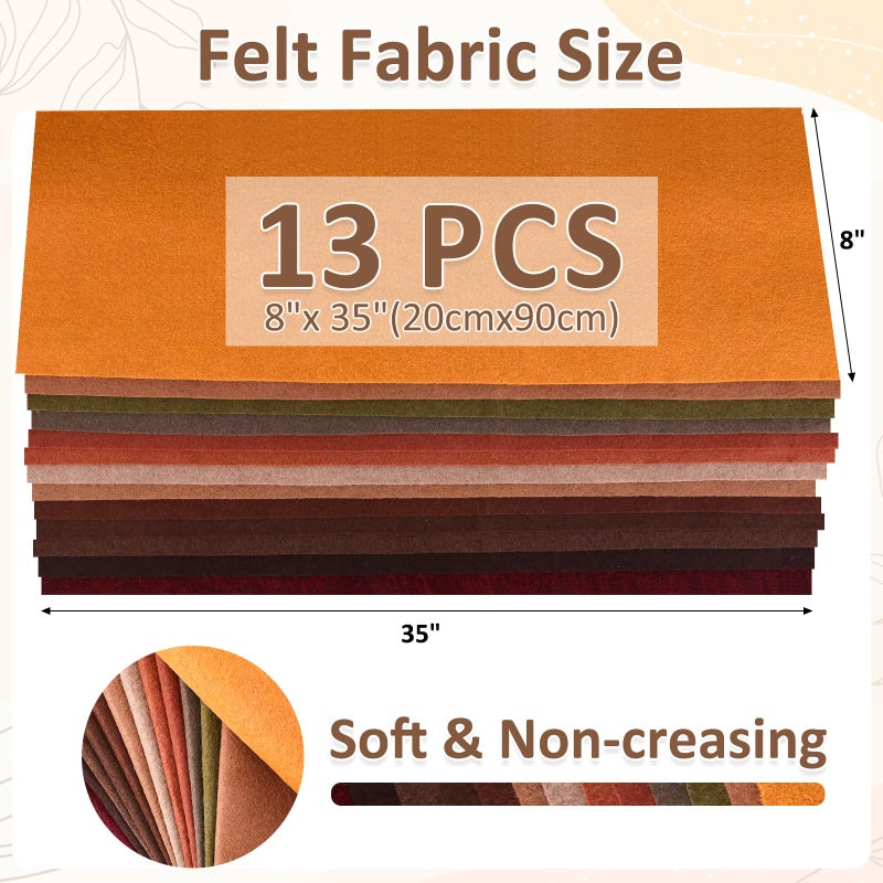XSEINO 13 Rolls 8"x35" 1.4mm Thick Soft Felt Fabric Sheet 13 Assorted Dark Brown Series Colors Felt Pack for DIY Craft Sewing Squares Nonwoven Patchwork - Image 3