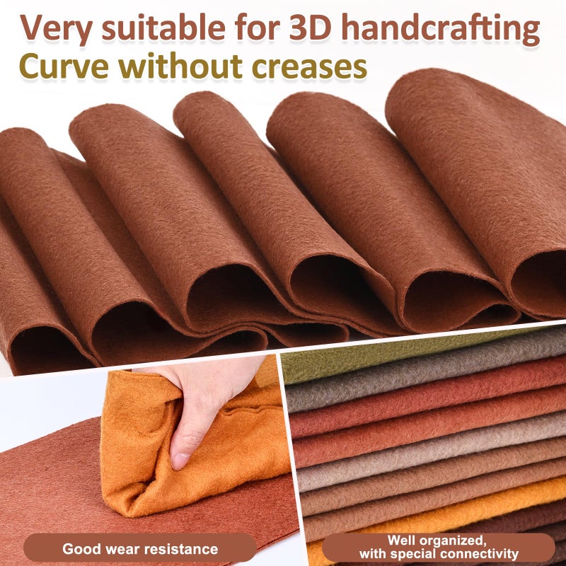 XSEINO 13 Rolls 8"x35" 1.4mm Thick Soft Felt Fabric Sheet 13 Assorted Dark Brown Series Colors Felt Pack for DIY Craft Sewing Squares Nonwoven Patchwork - Image 4