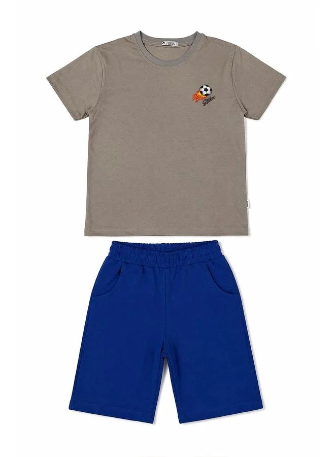 Perendi Boy's Striker Embroidered Shorts Set