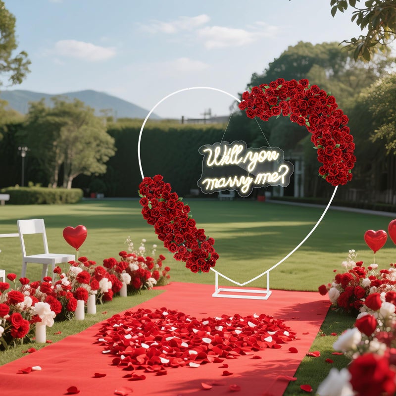 Breling 6.6ft Large Metal Heart Arch Stand and Will You Marry Me LED Neon Light Sign Backdrop for Outdoor Proposal Wedding Engagement Bridal Valentine and Birthday Party Decor (Red) - Image 5